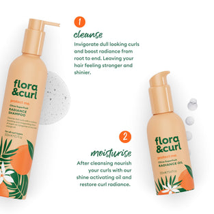 Haircare routine to add shine to dull hair from Flora & Curl.